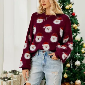 Wenkouban-Christmas Thanksgiving outfits_Round Neck Casual Oversized Warm Christmas Santa Head Christmas Sweater