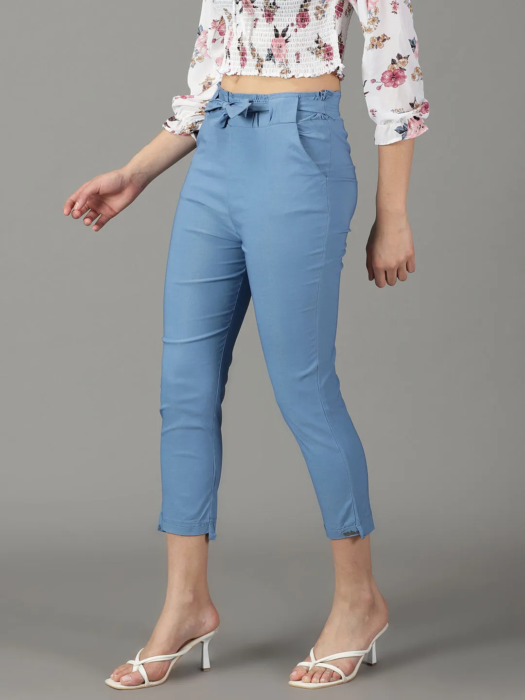 Women's Blue Solid Trouser